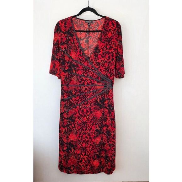 Connected Apparel Size 12 Victorian Baroque Print Shift Dress Red Black Gothic - Picture 2 of 10